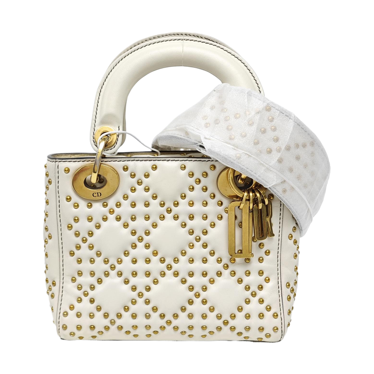 Authenticated pre-owned  Lady Dior Mini Lambskin White - Tote Bag at Looply