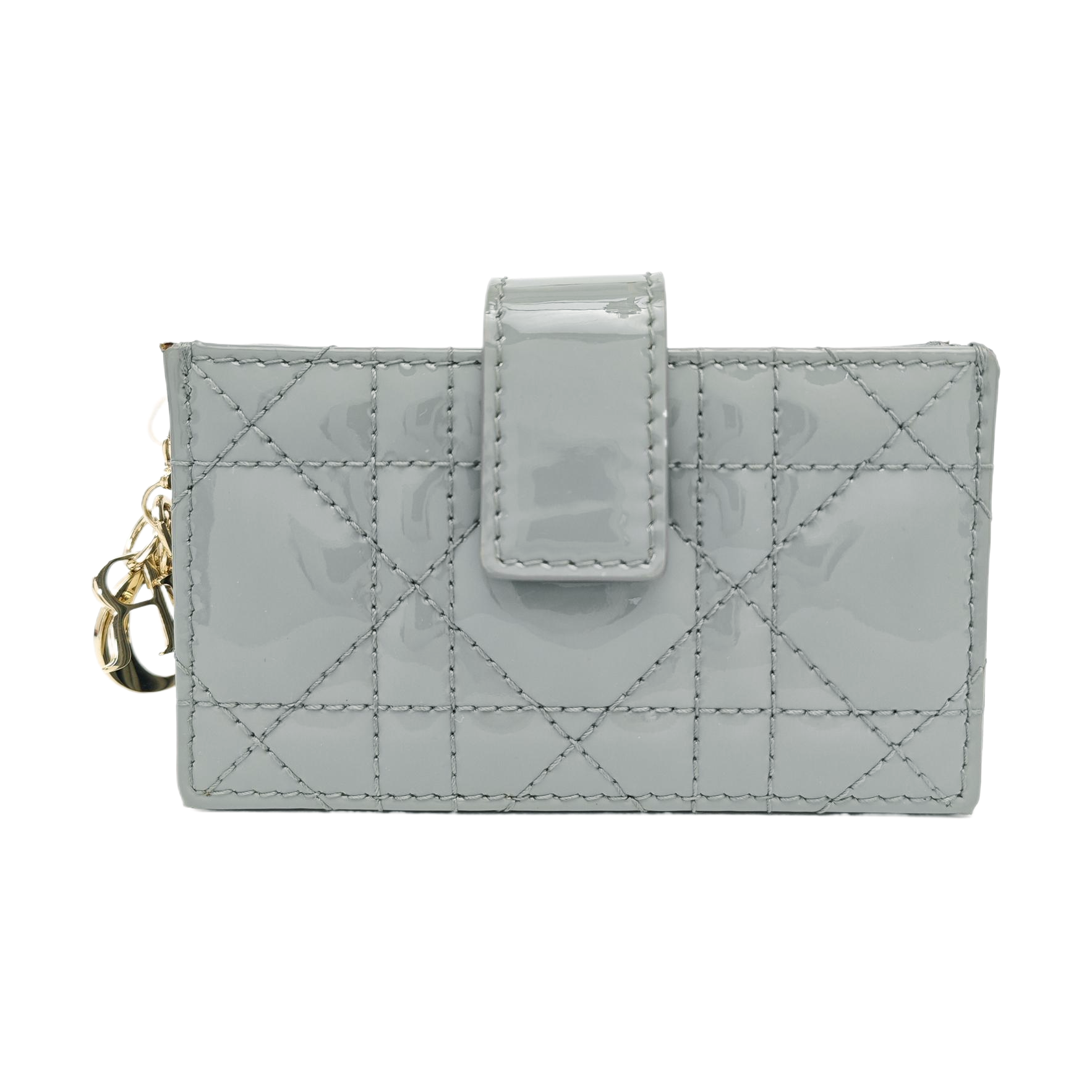 Lady Dior Super Mini Cannage Patent Leather Gray Card Holder