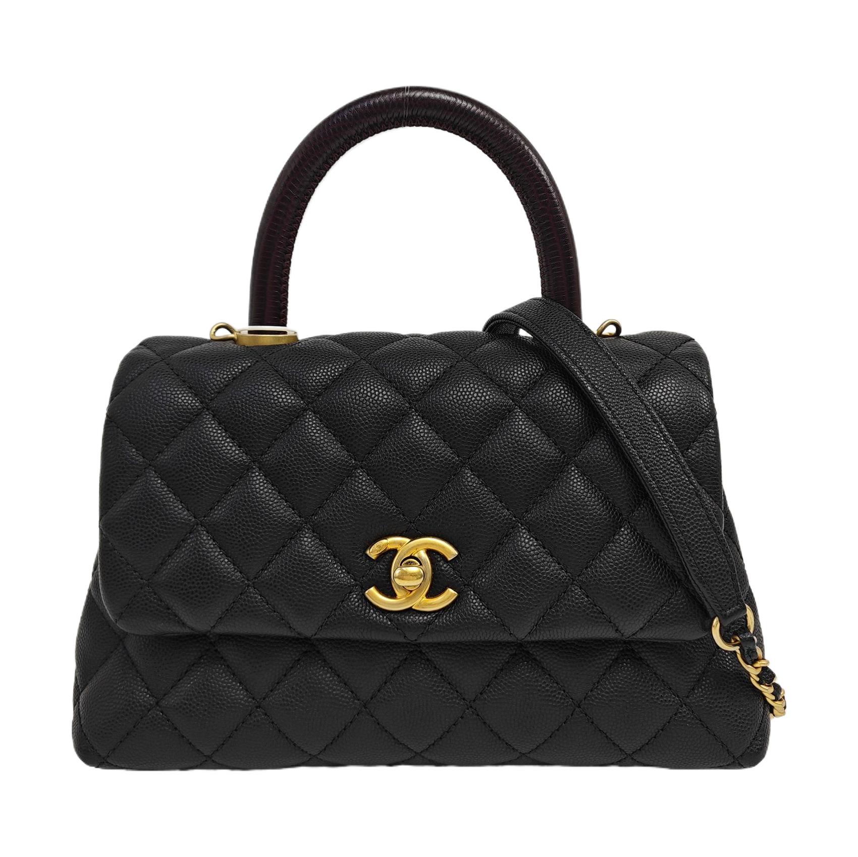 COCO HANDLE Small Quilted Grained Calfskin Black