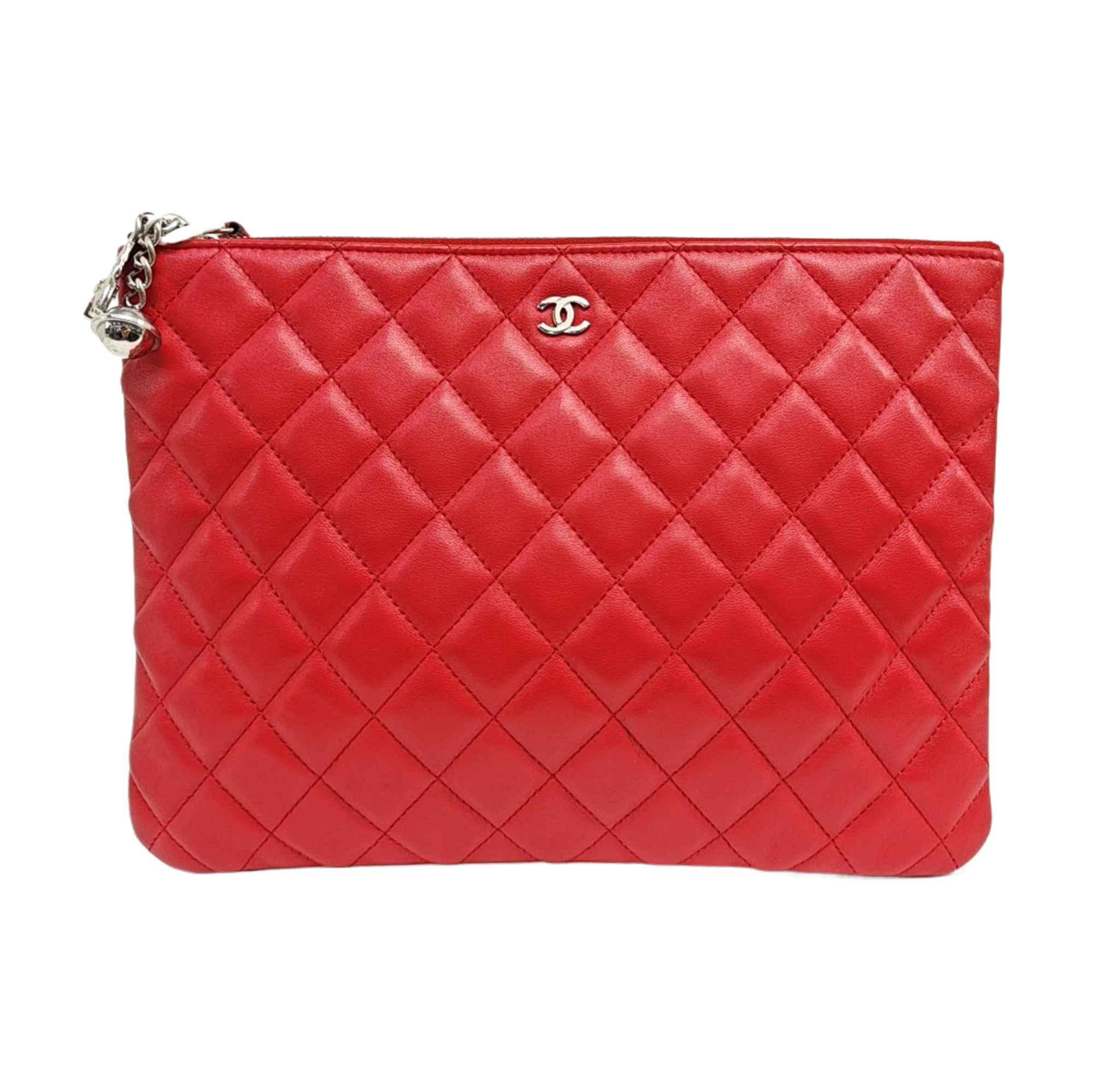 Quilted Lambskin Clutch Red