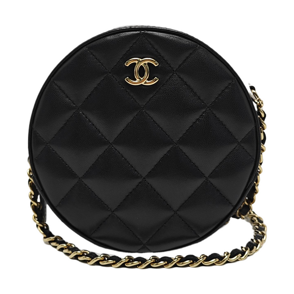 ROUND Quilted Lambskin Black