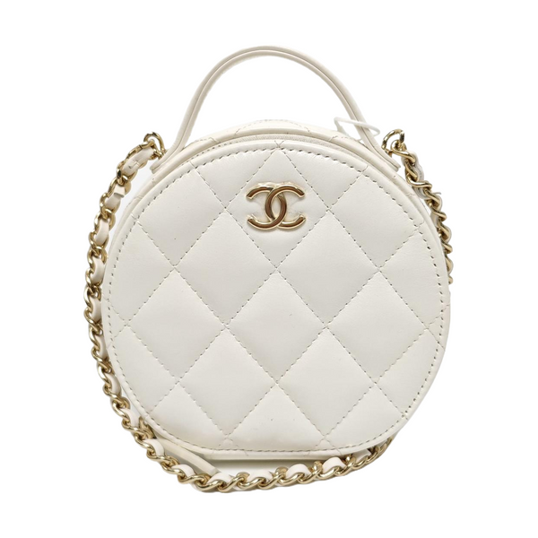 ROUND Quilted Lambskin White