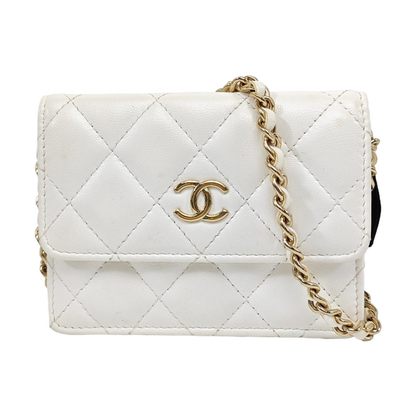 Quilted Lambskin Shoulder Bag White
