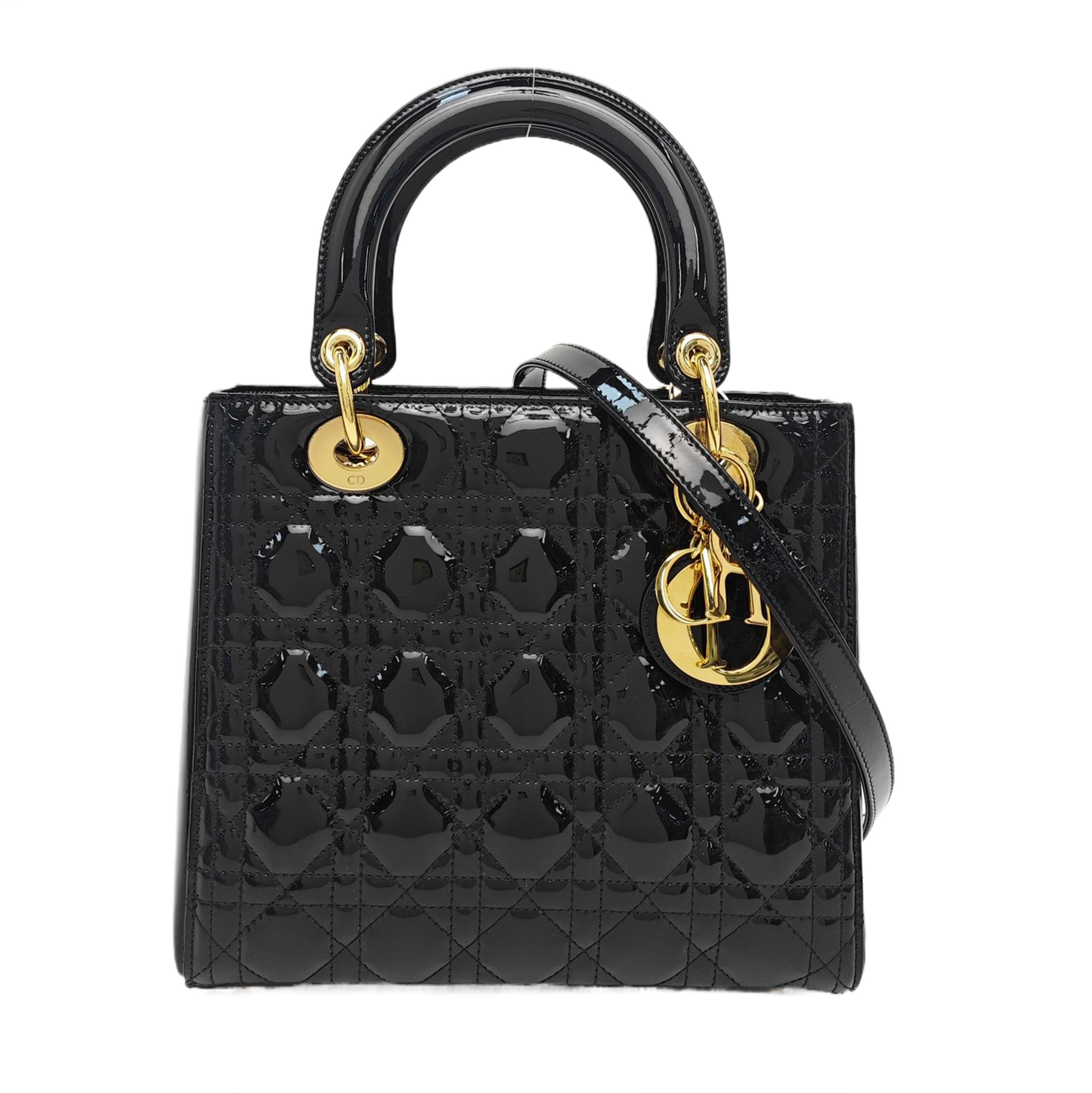 Lady Dior Medium Cannage Patent Leather Black