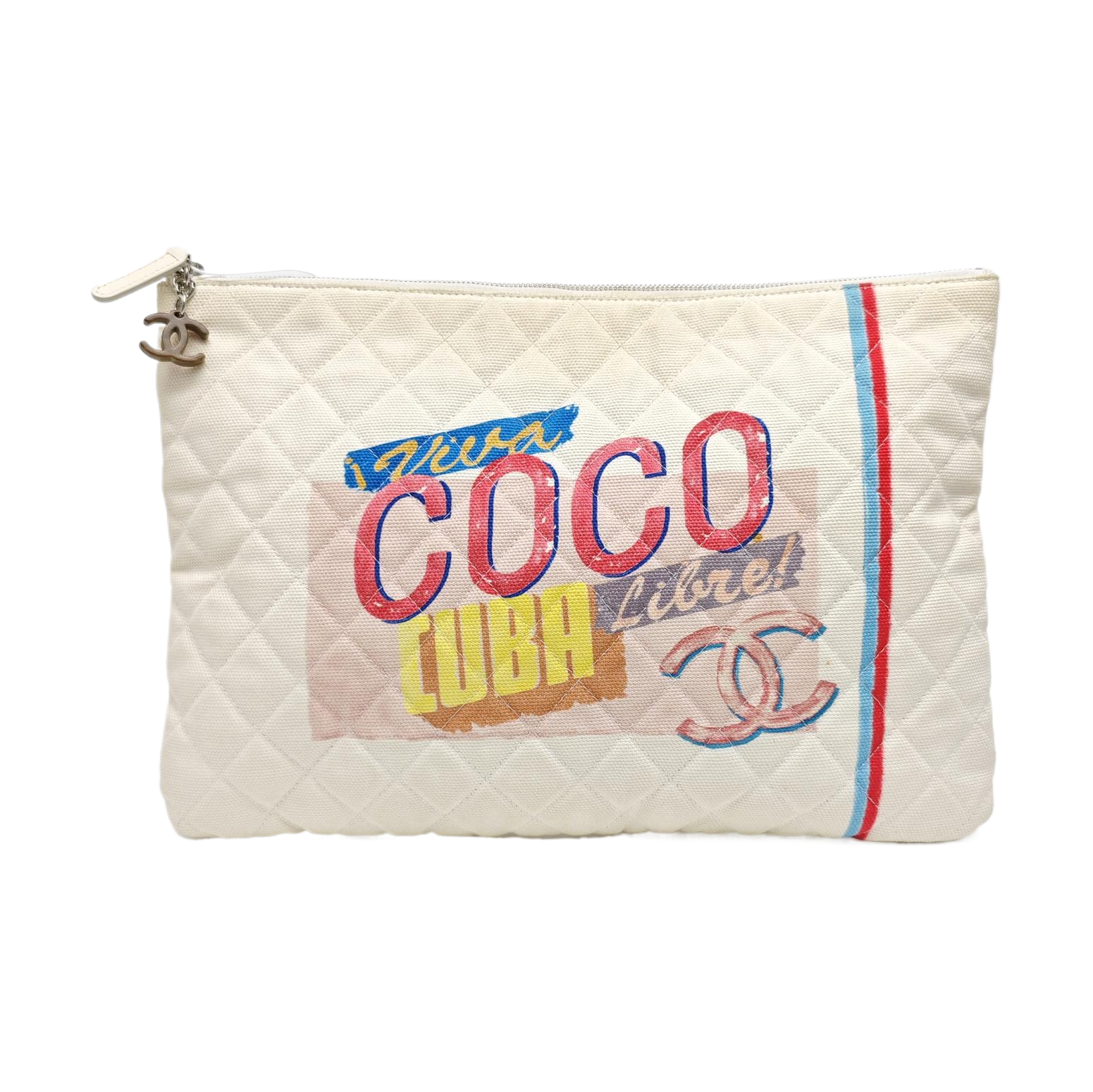 Quilted Canvas Clutch White