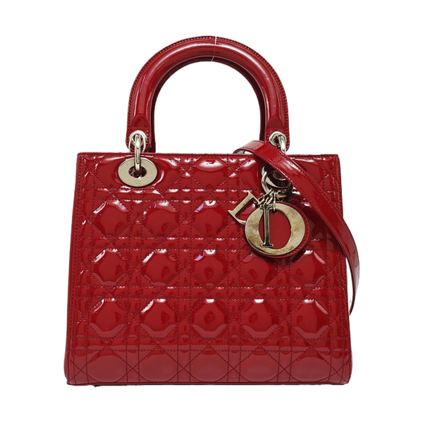 Lady Dior Medium Cannage Patent Leather Red