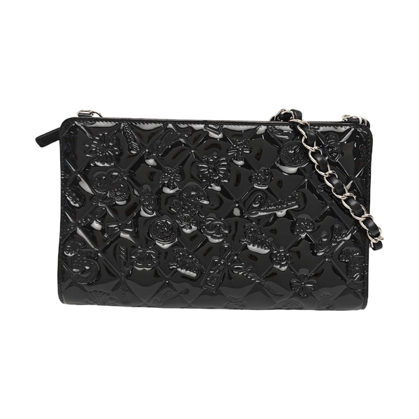 Quilted Patent Leather Tote Bag Black