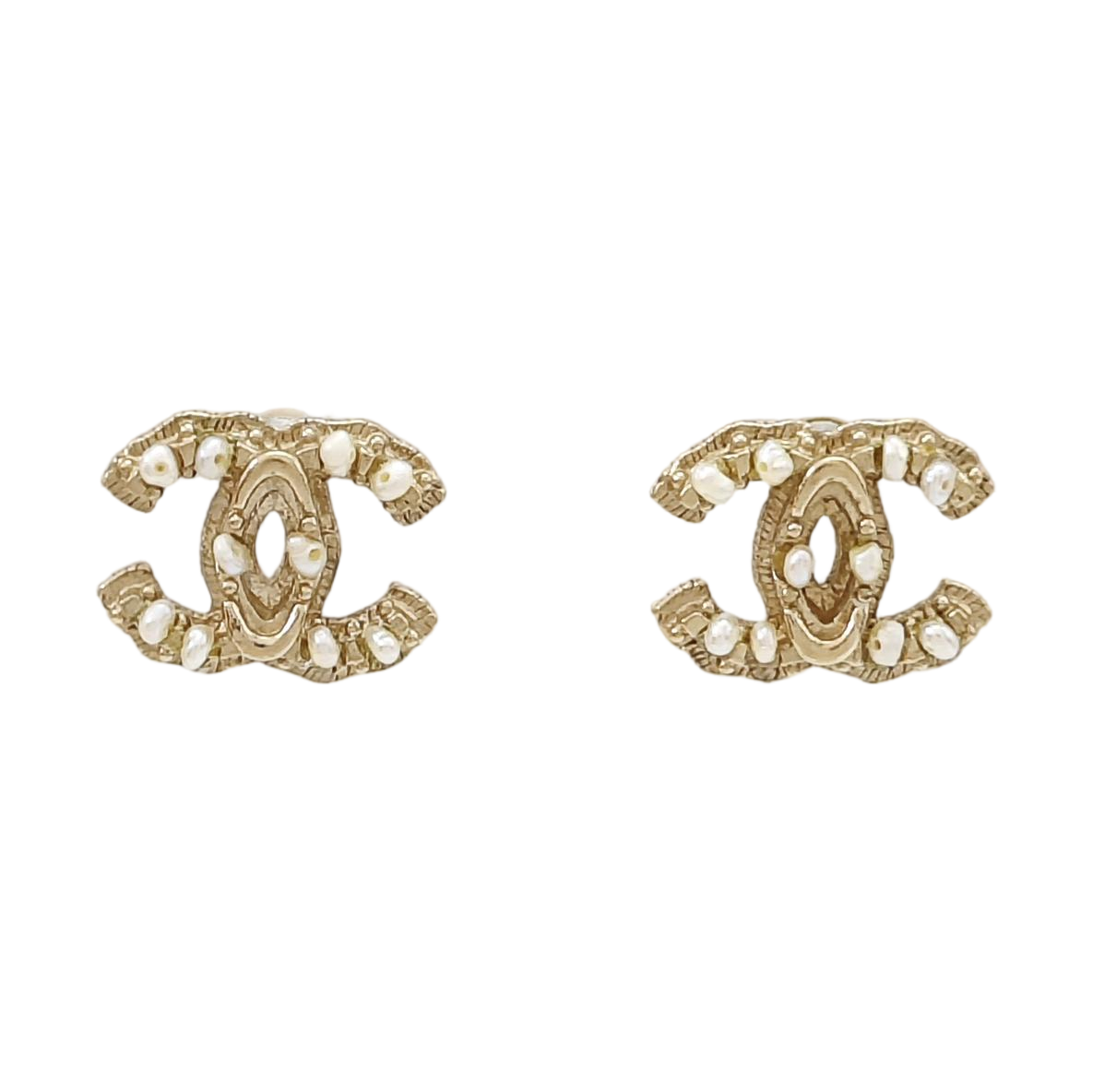 CC Logo Metal Gold Stud Earrings