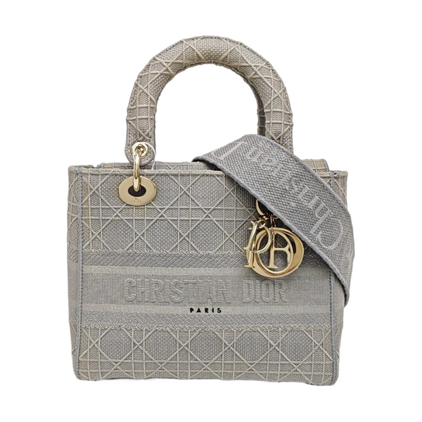 Lady D-Lite Medium Cannage Canvas Gray