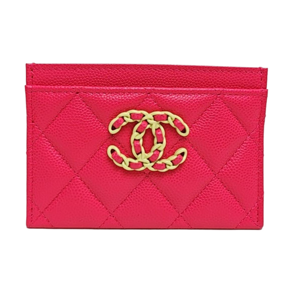 CHANEL 19 Small Quilted Grained Calfskin Red Card Holder