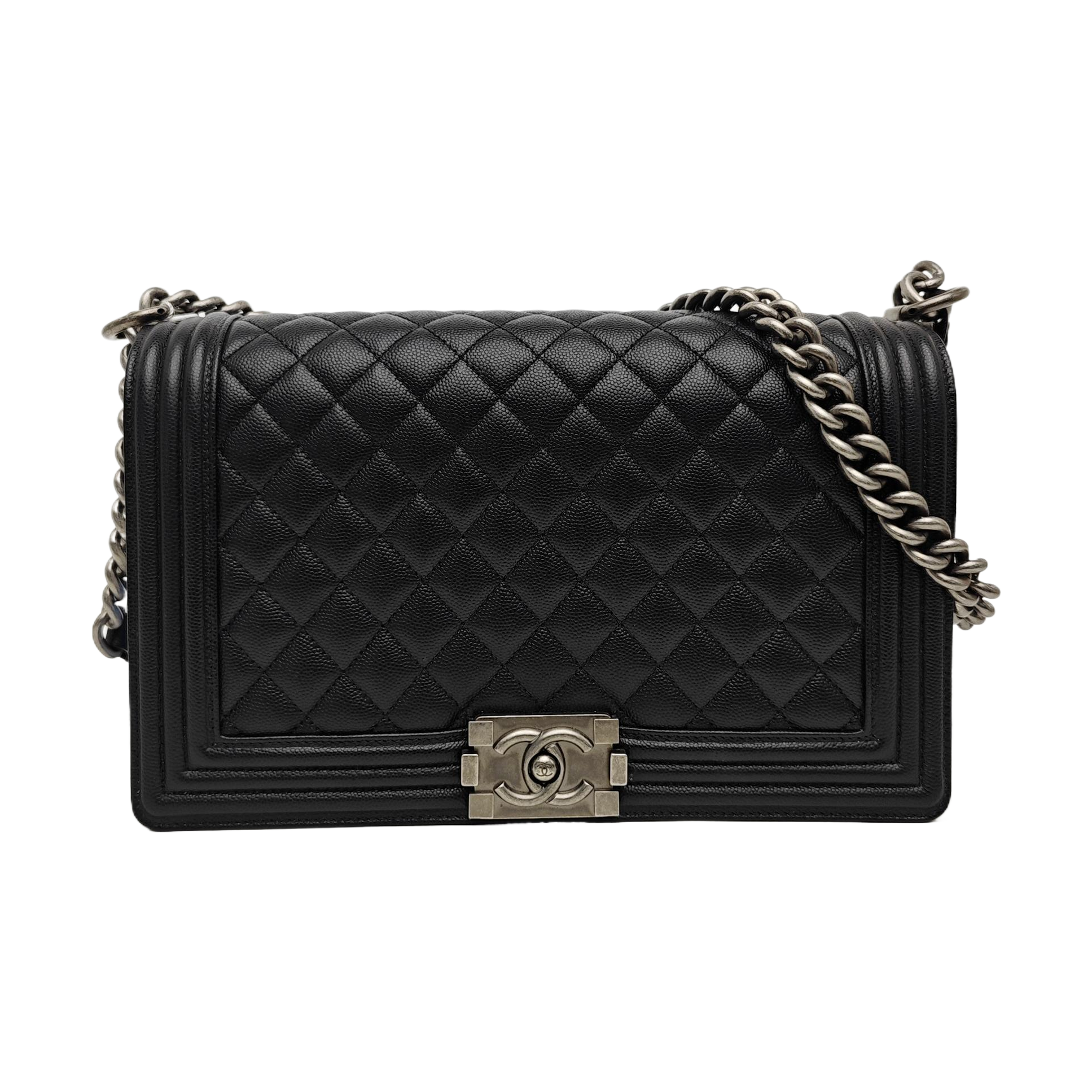 BOY CHANEL Large Quilted Grained Calfskin Black