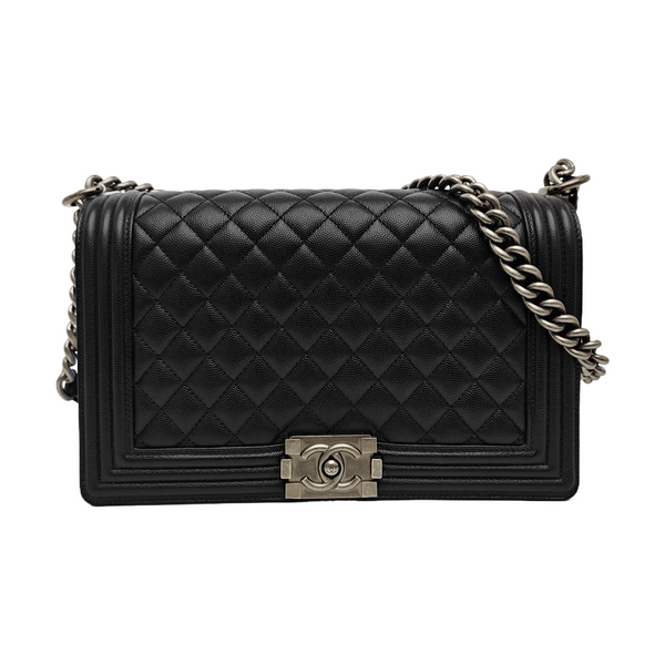 BOY CHANEL Large Quilted Grained Calfskin Black