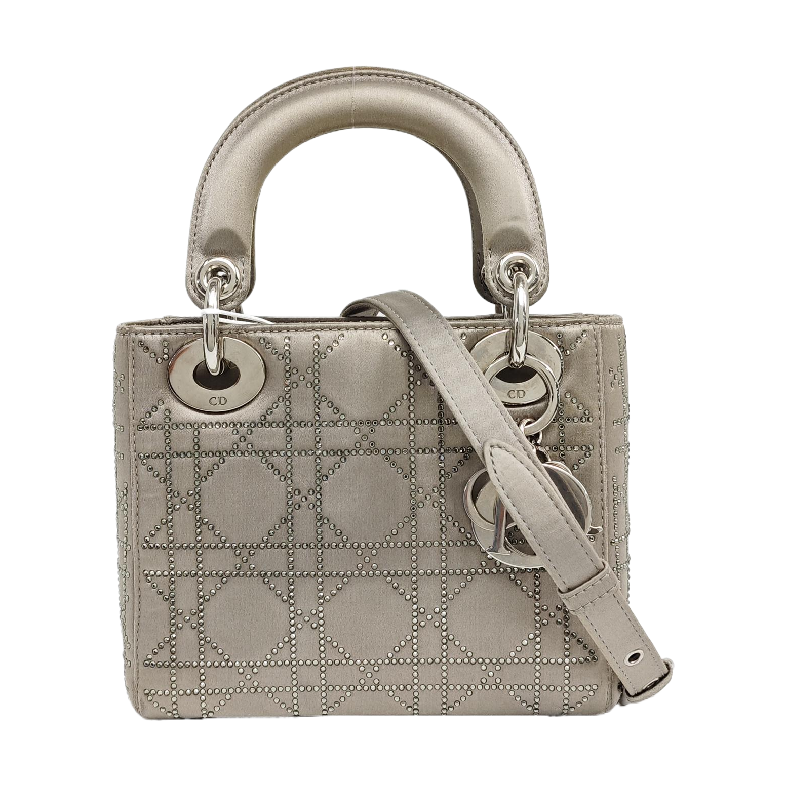 Lady Dior Mini Cannage Silk Satin Gray
