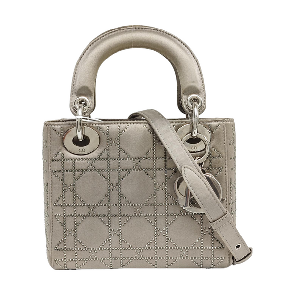 Lady Dior Mini Cannage Silk Satin Gray