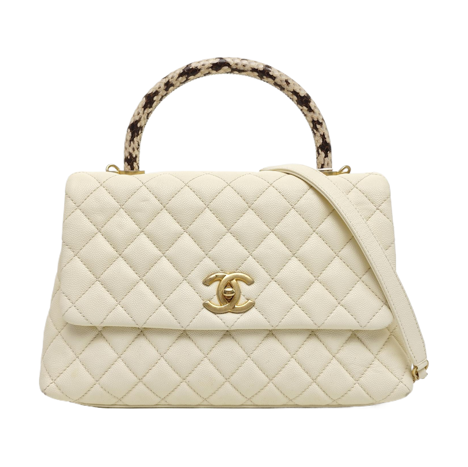COCO HANDLE Medium Quilted Grained Calfskin Beige