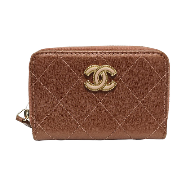Quilted Lambskin Card Holder Beige