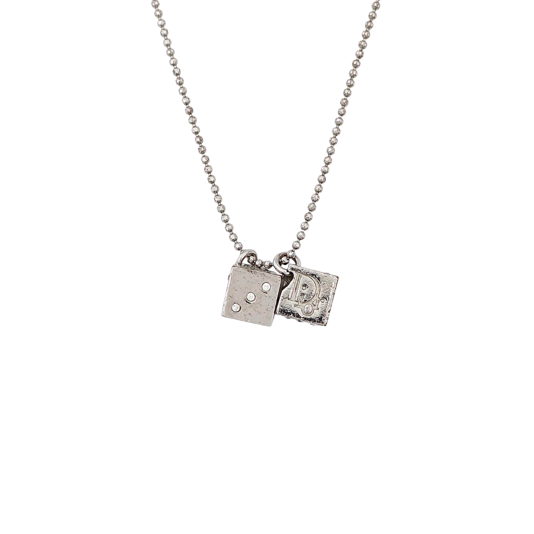 Dice Charms Metal Silver Necklace