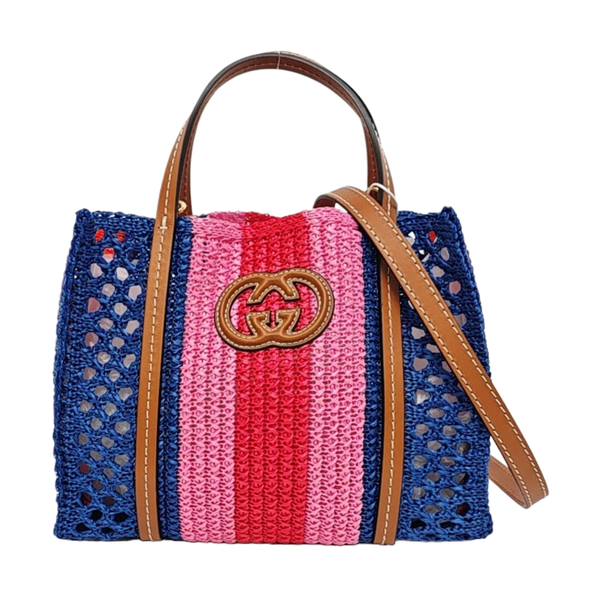 Straw Tote Bag Small Blue