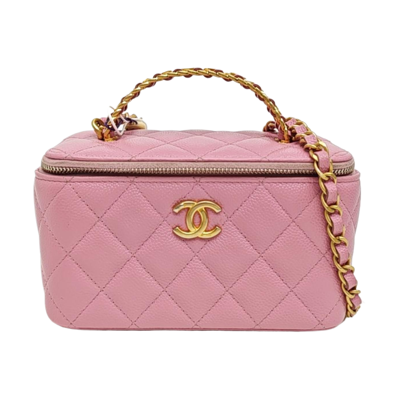 Quilted Grained Calfskin Shoulder Bag Pink