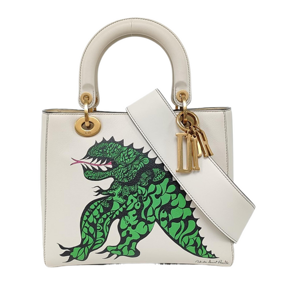 Authenticated pre-owned  Lady Dior Medium Leather White - Tote Bag at Looply