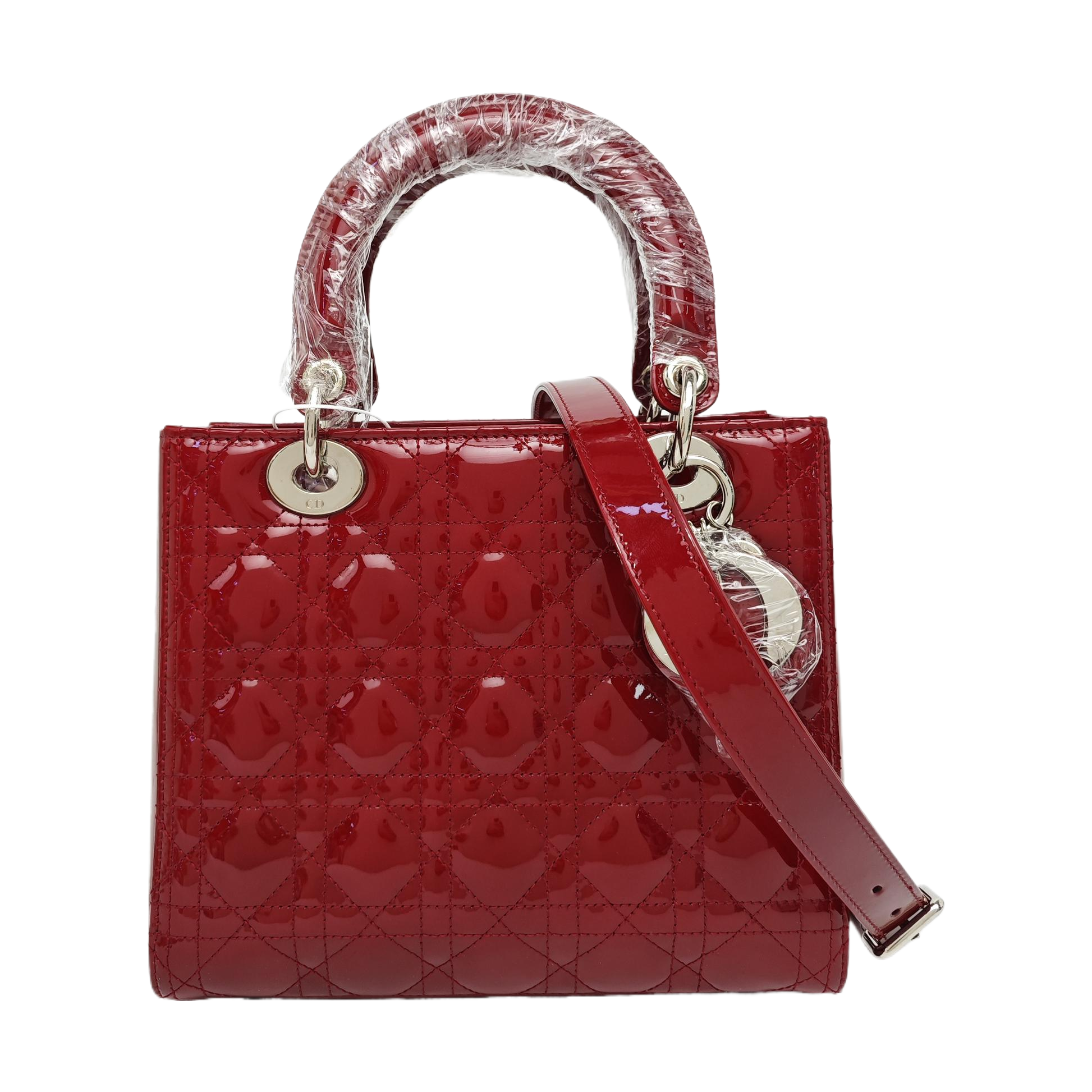 Lady Dior Medium Cannage Patent Leather Red
