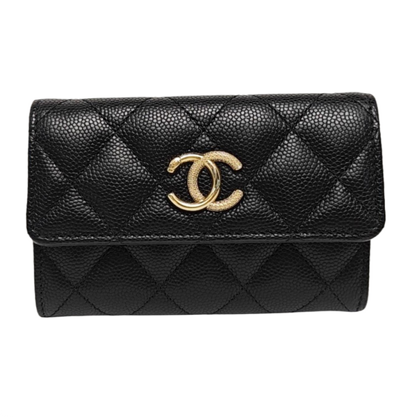 Quilted Grained Calfskin Wallet Black