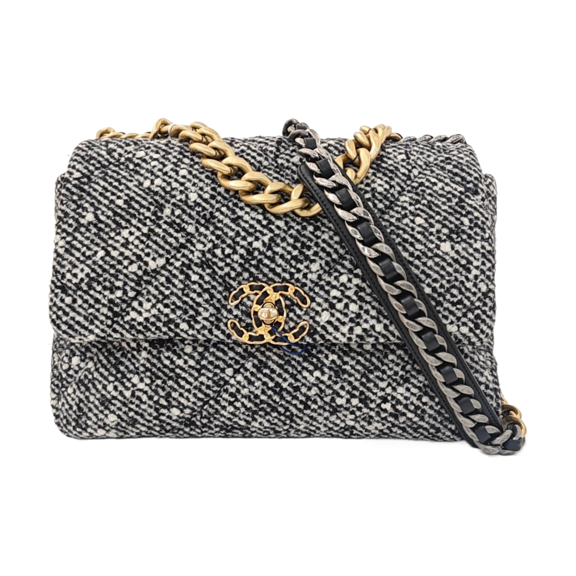 CHANEL 19 Large Quilted Wool Gray