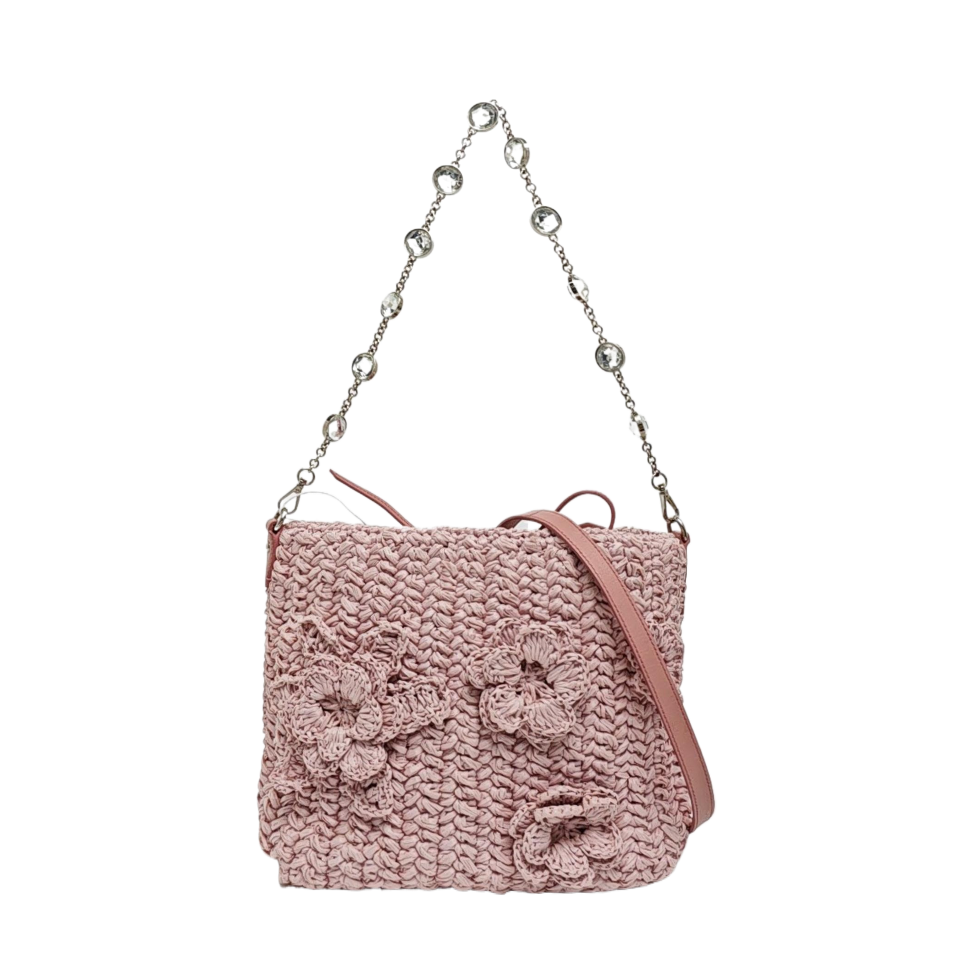 Straw Bucket Bag Pink