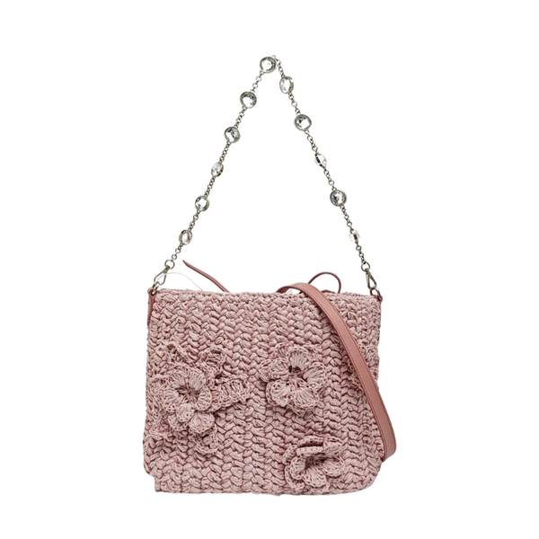 Straw Bucket Bag Pink