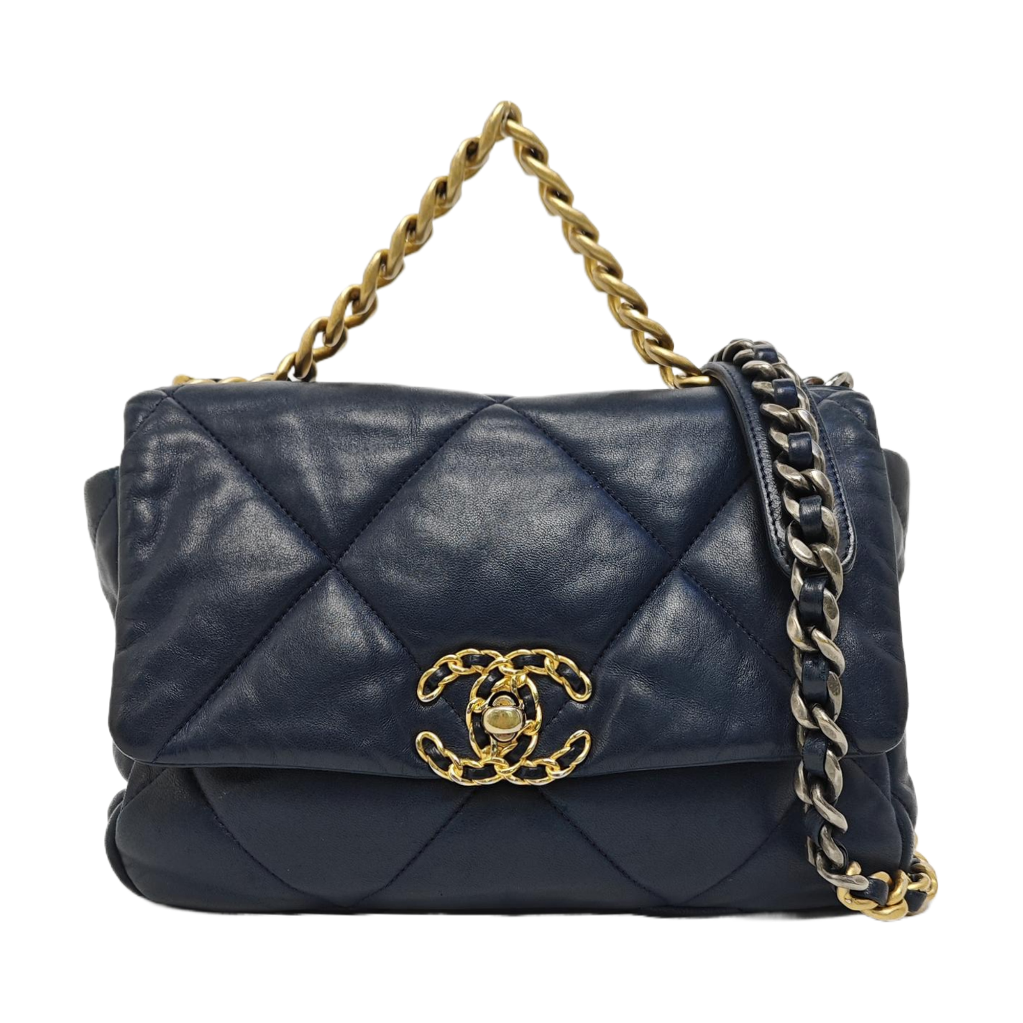 CHANEL 19 Pequeño Piel de Cordero Acolchada Azul