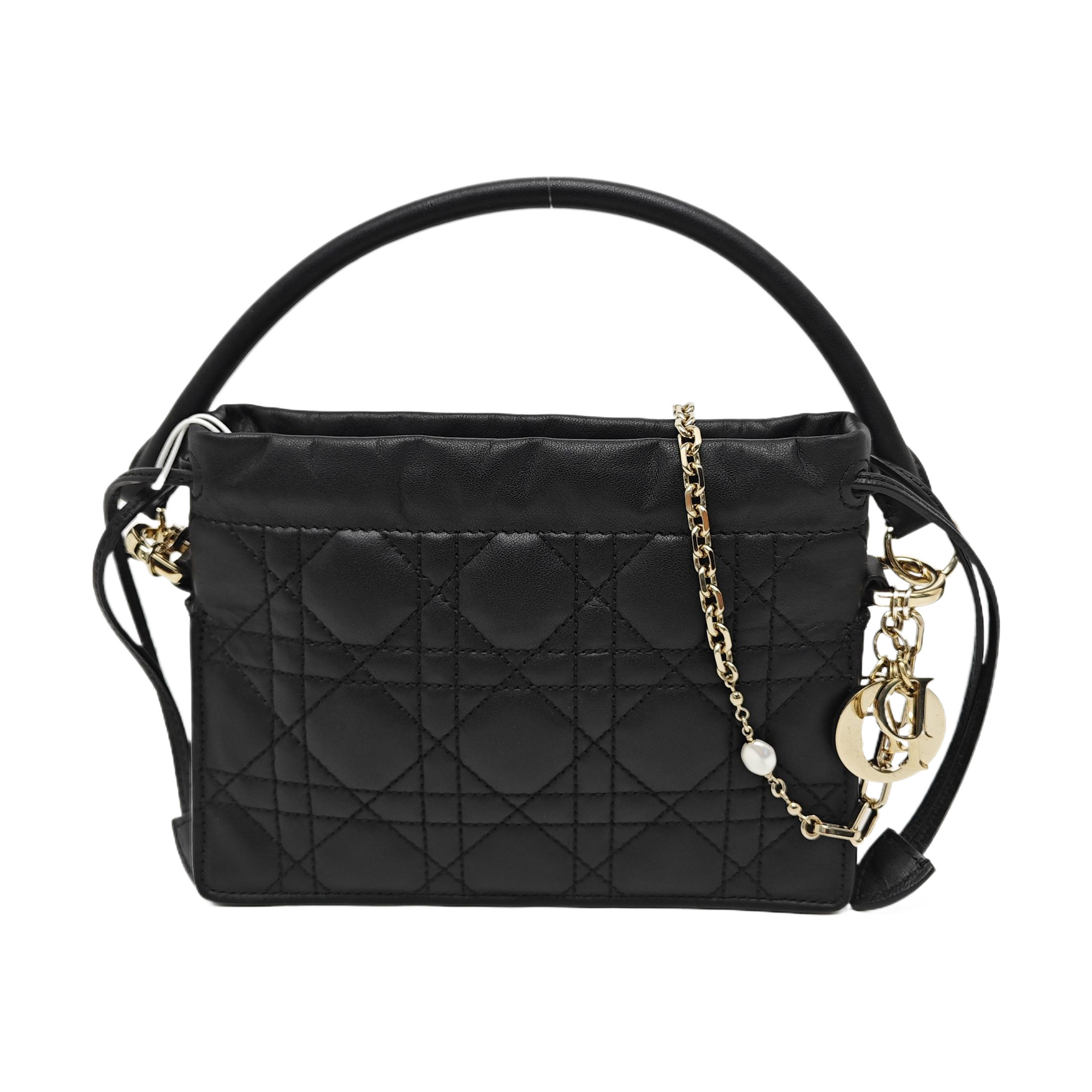 Cannage Calfskin Shoulder Bag Black