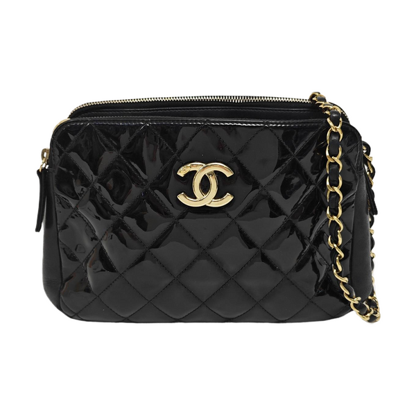 Quilted Patent Leather Shoulder Bag Black