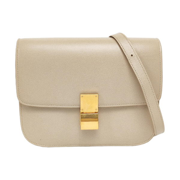 Authenticated pre-owned  CLASSIC BOX Medium Calfskin Beige - Shoulder Bag at Looply