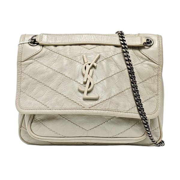 NIKI Small Chevron Calfskin White