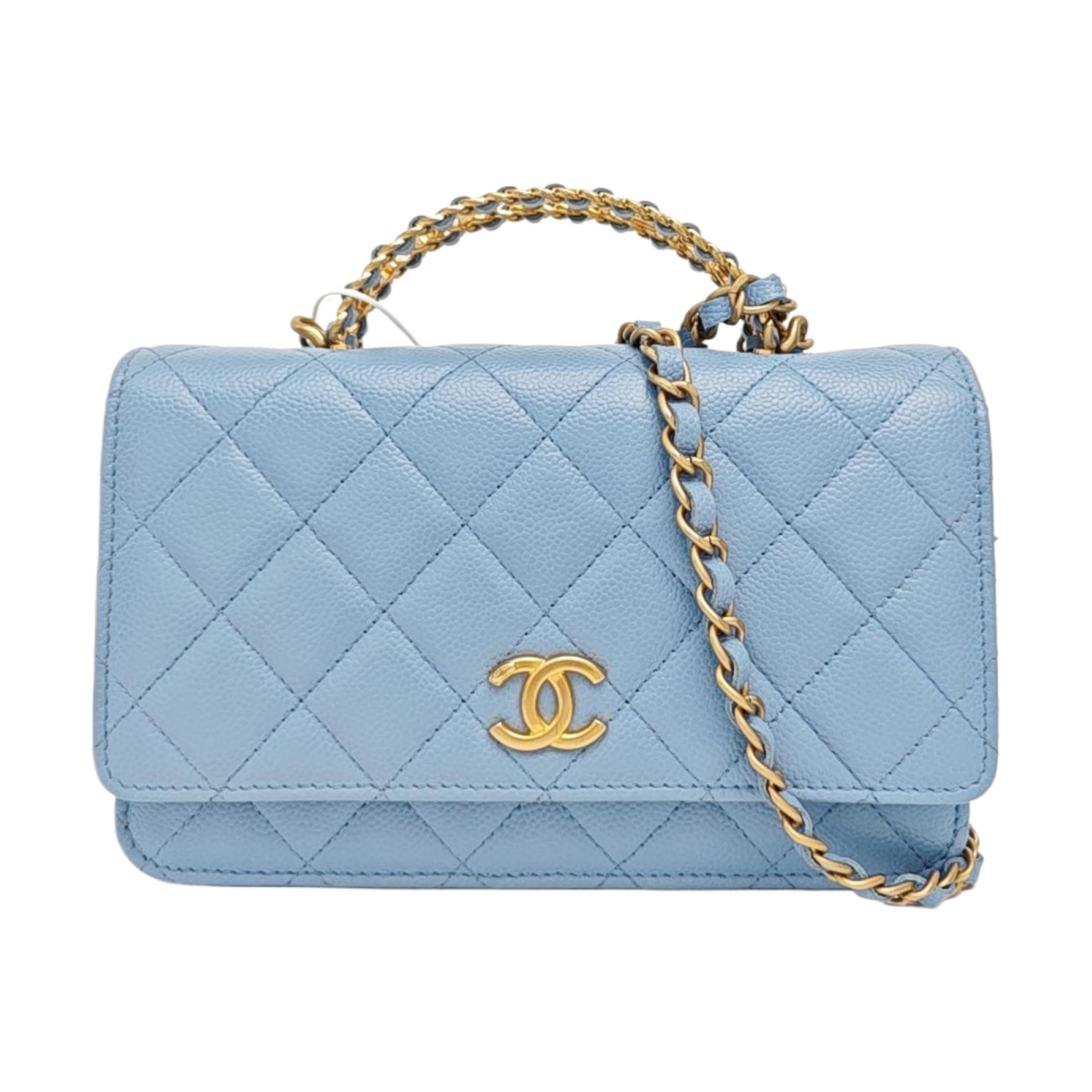 Quilted Grained Calfskin Shoulder Bag Blue