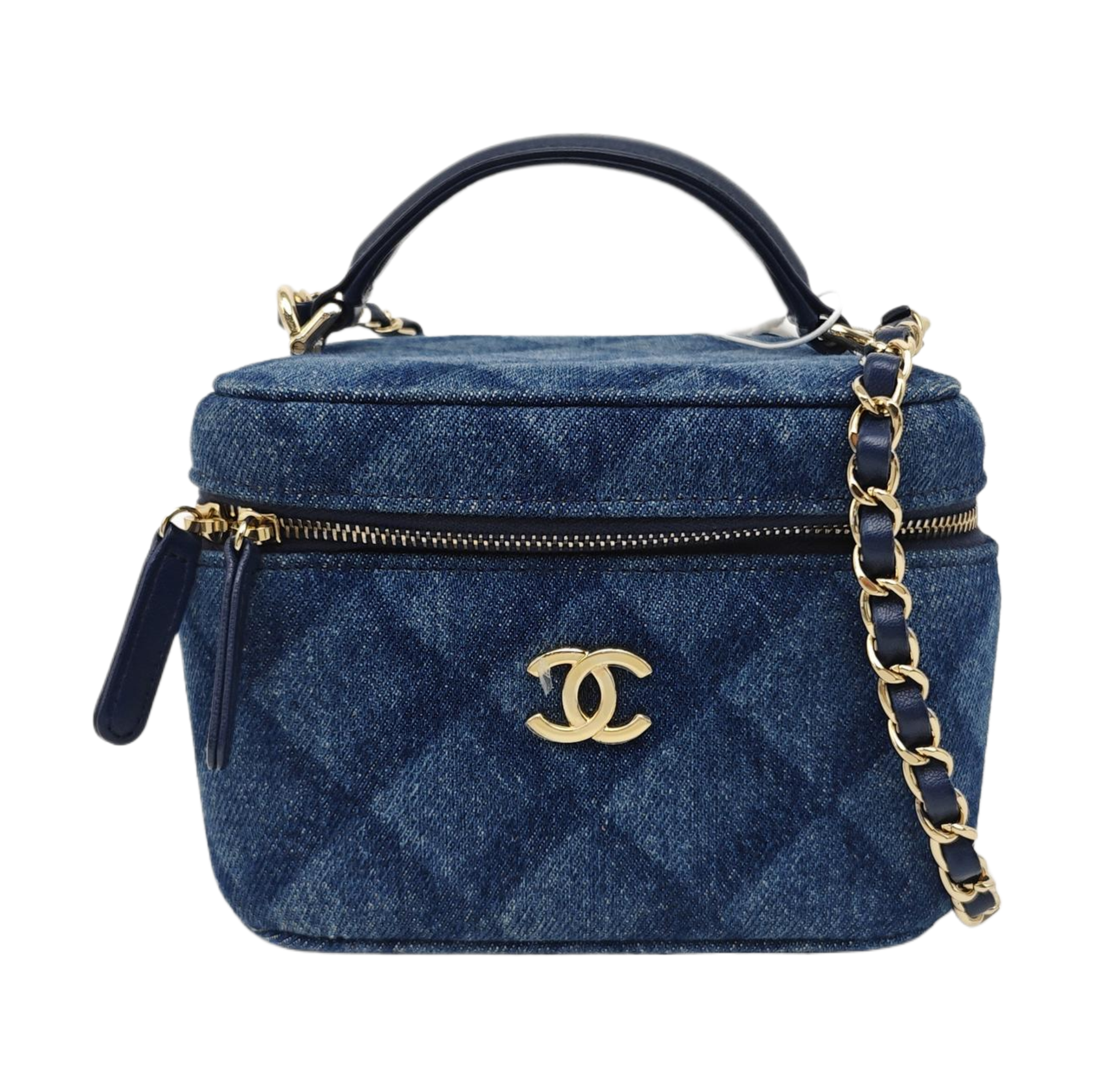 VINTAGE COSMETIC BAGS Quilted Denim Blue