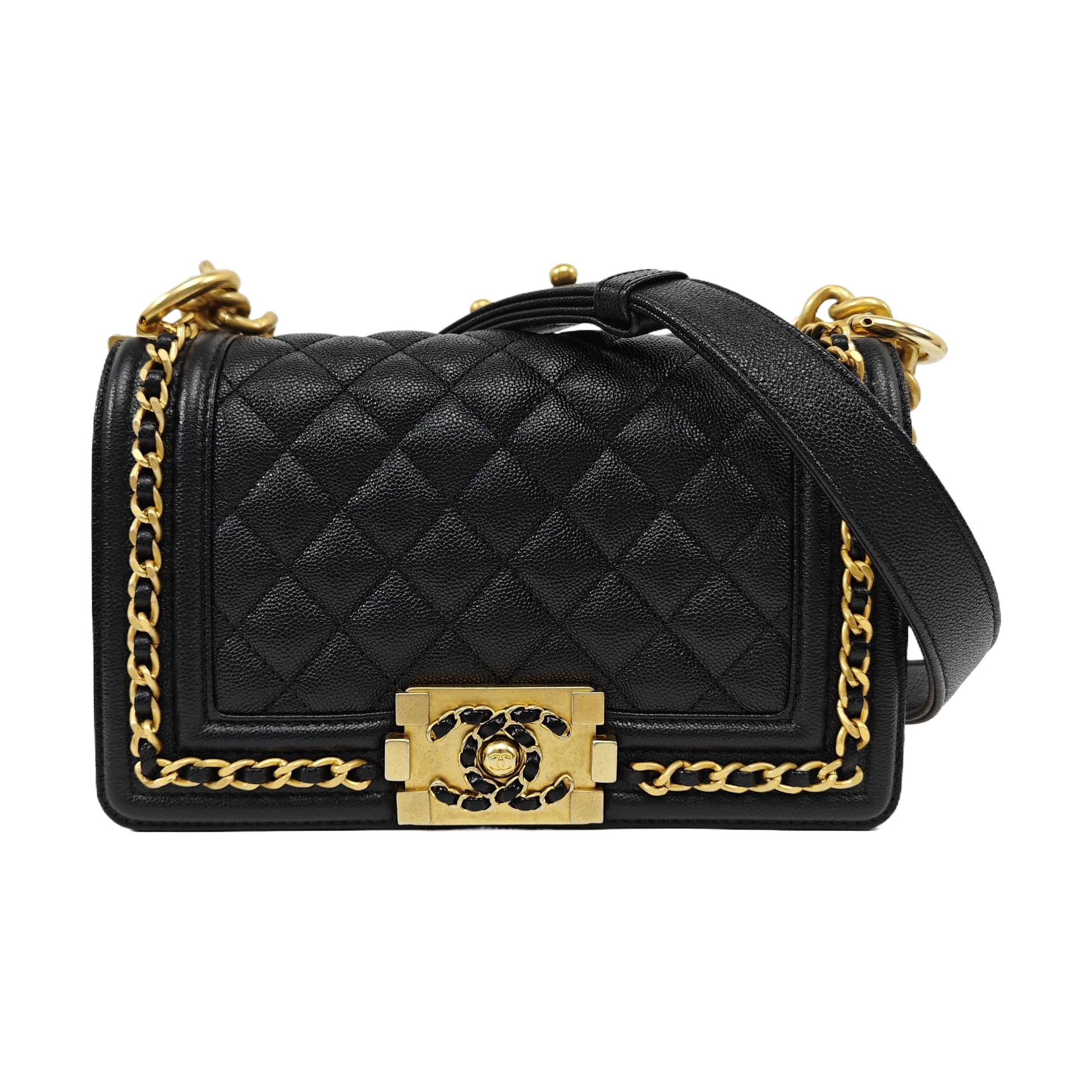 BOY CHANEL Mini Quilted Grained Calfskin Black