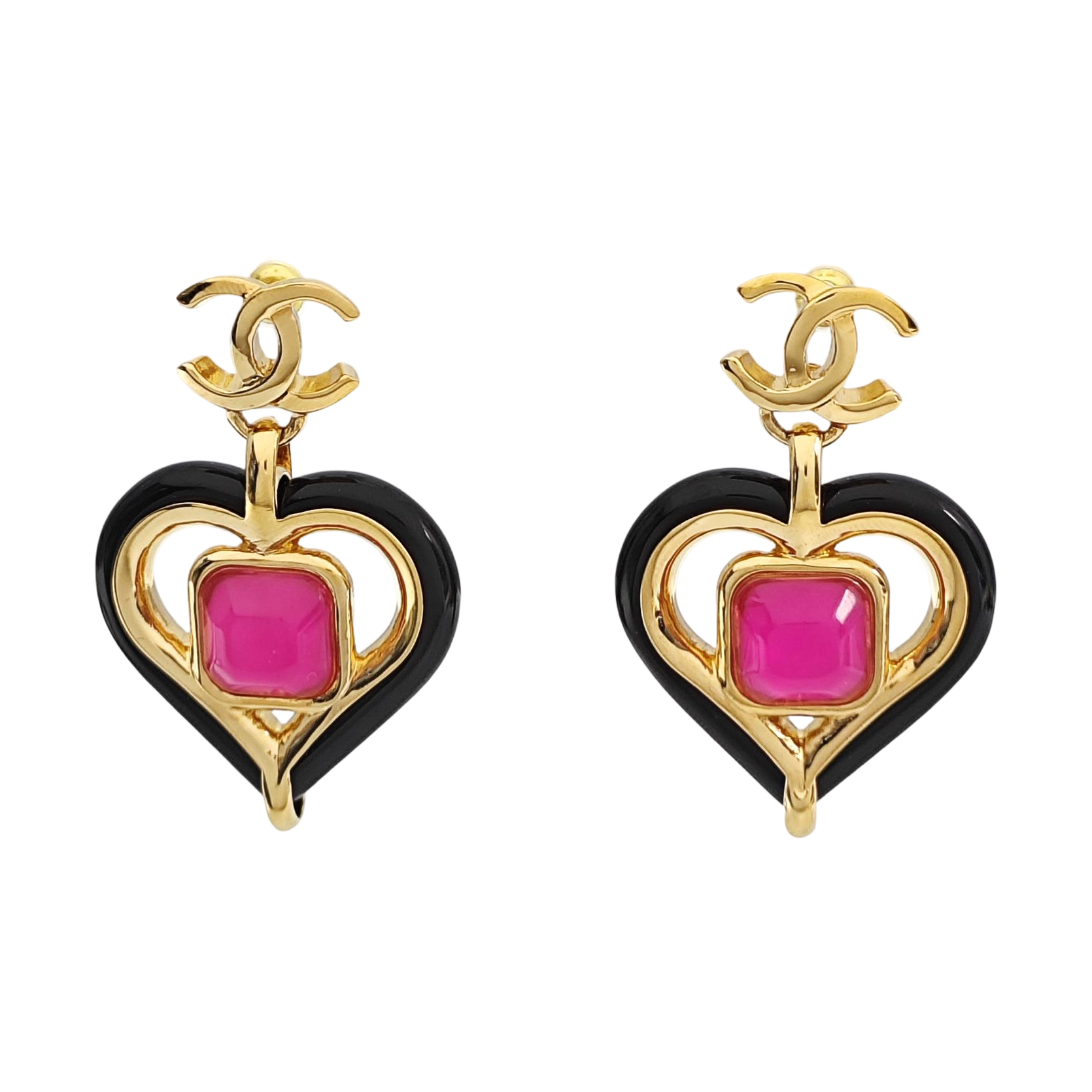 CC Logo Metal Gold Clip On Earrings