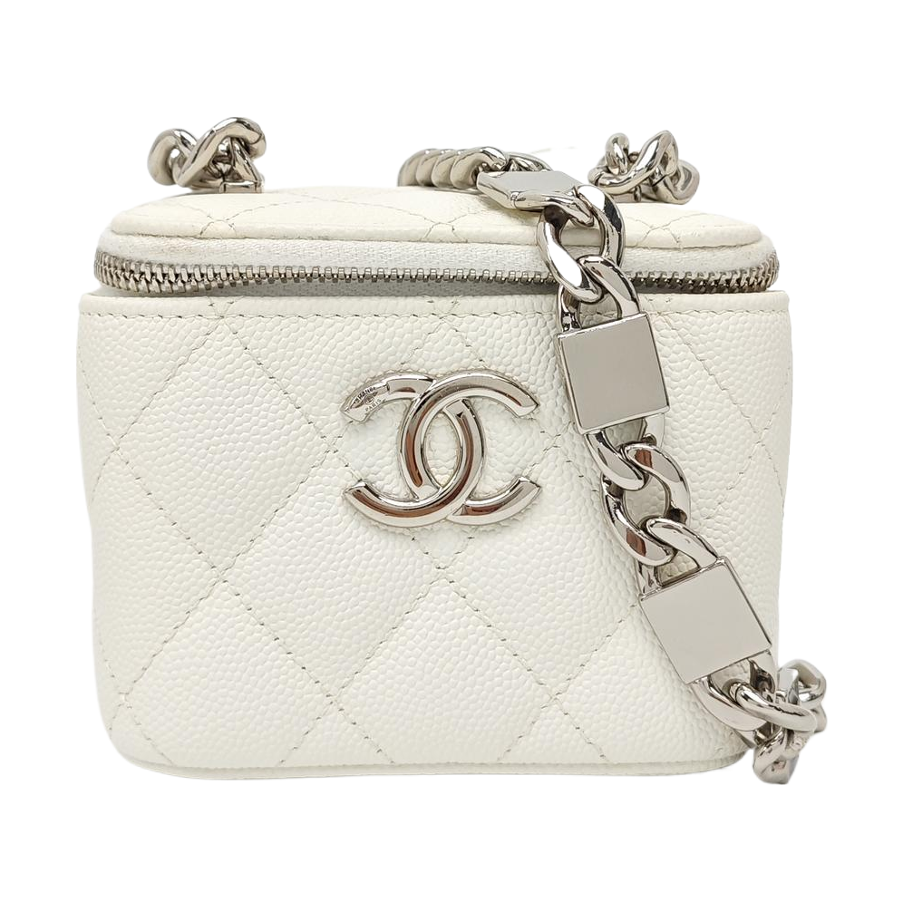 VANITY CASE Mini Quilted Grained Calfskin White