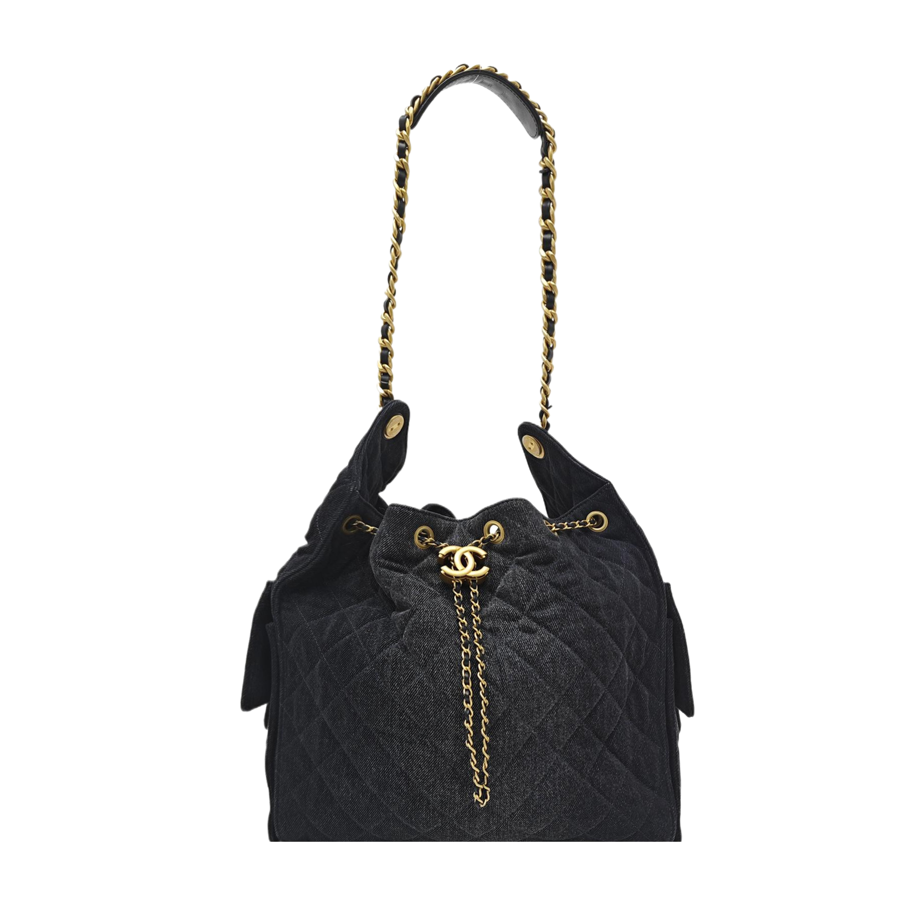 CHANEL 25 Medium Quilted Denim Black