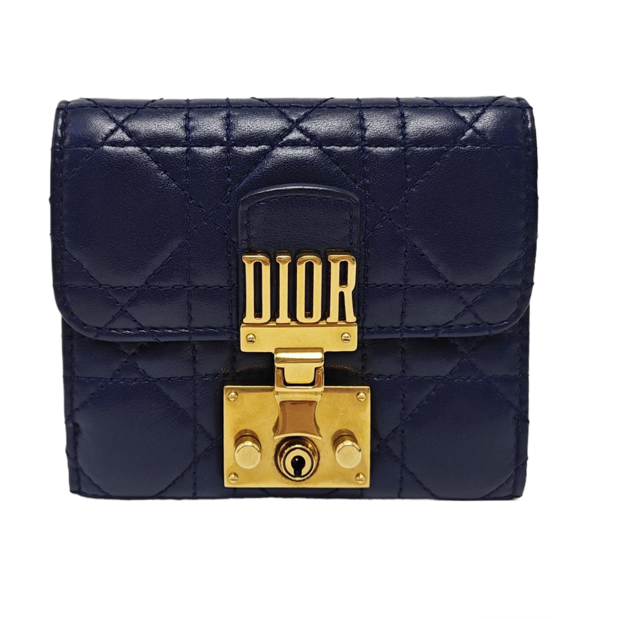 Dioraddict Cannage Calfskin Blue Wallet