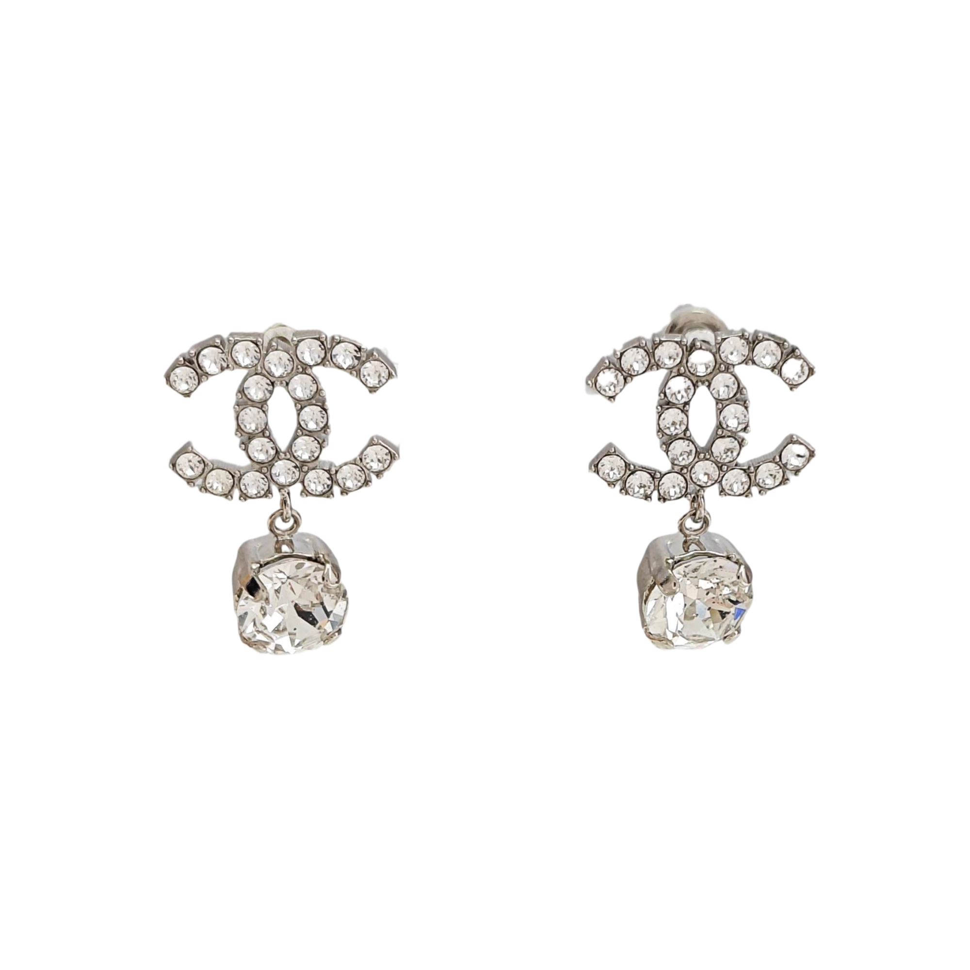 CC Logo Metal Silver Stud Earrings