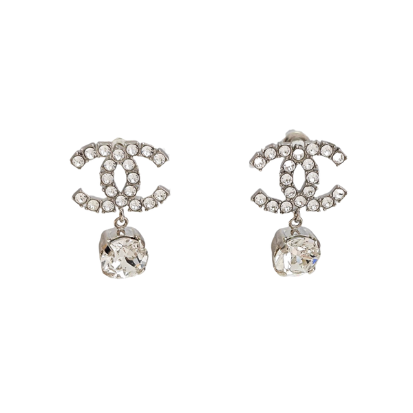 CC Logo Metal Silver Stud Earrings