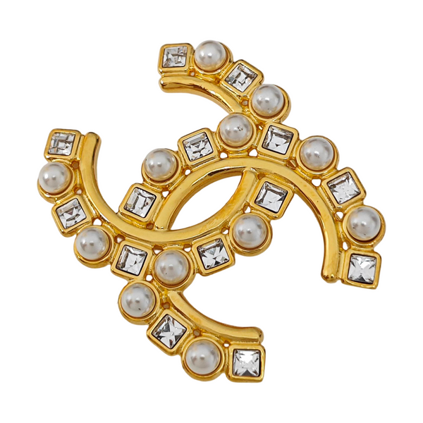 CC Logo Metal Gold Brooch
