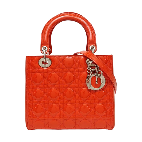 Lady Dior Medium Cannage Patent Leather Orange