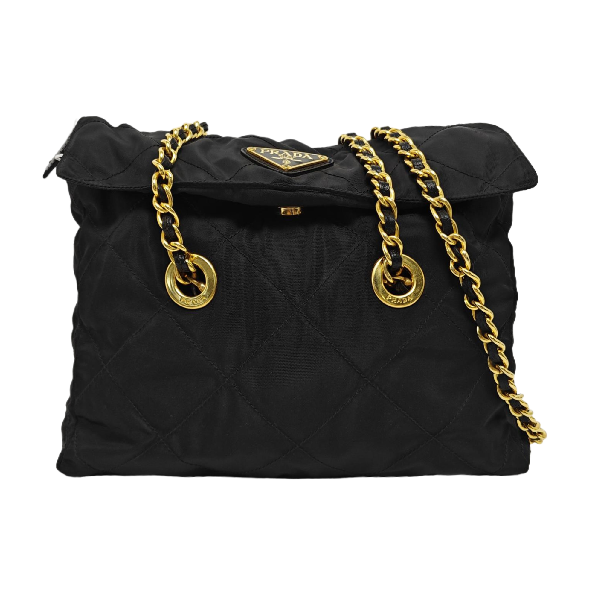 Quilted Nylon Shoulder Bag Black