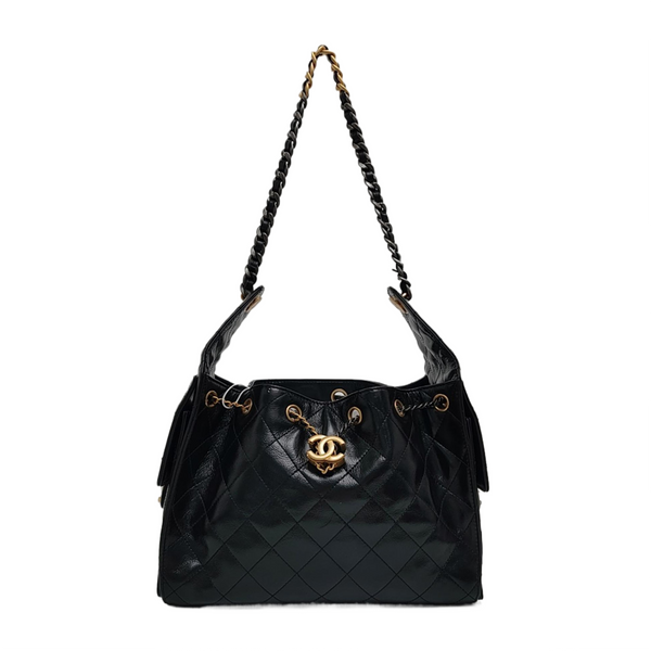 CHANEL 25 Small Quilted Waxed Cafskin Black