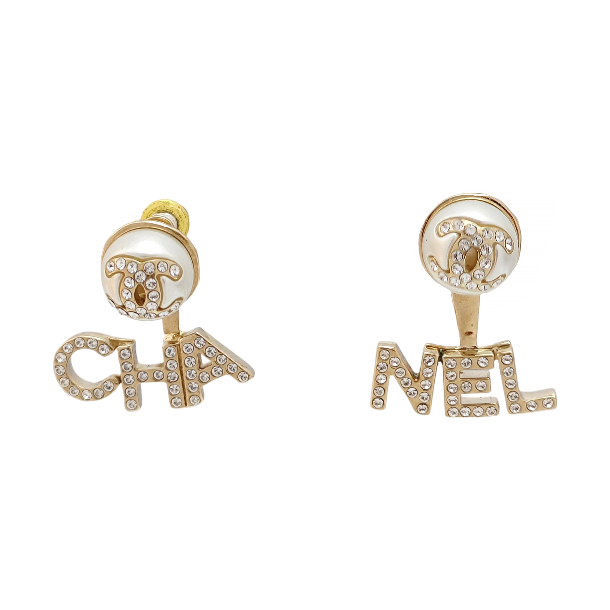 CC Logo Faux Pearl Gold Earrings