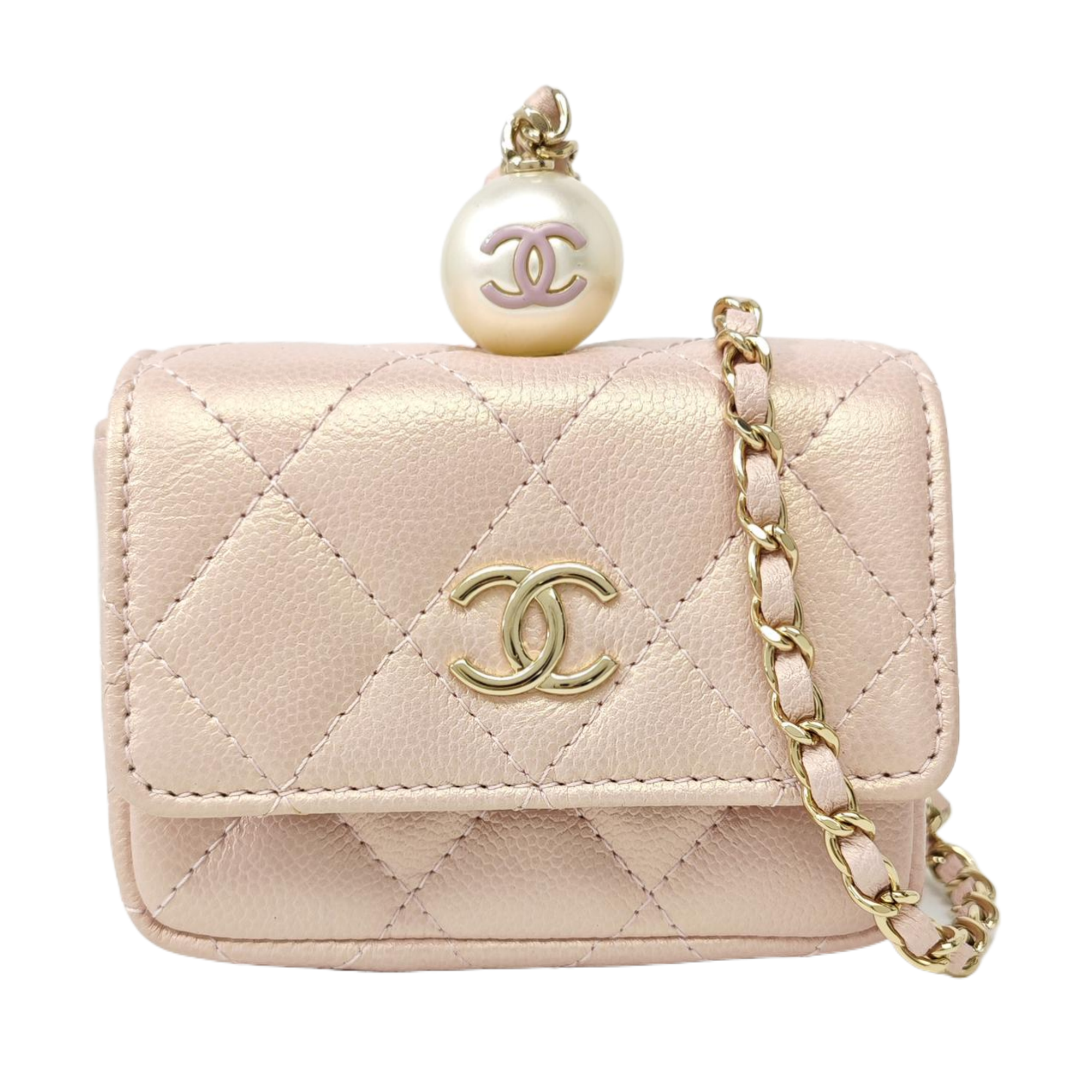 Quilted Grained Calfskin Shoulder Bag Small Pink