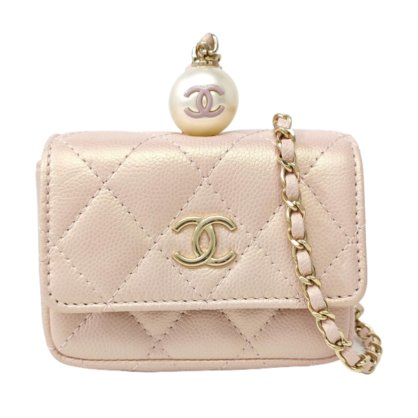 Quilted Grained Calfskin Shoulder Bag Small Pink